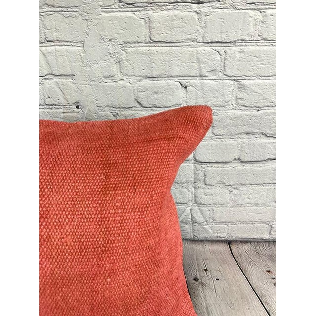 Turkish 20 x 20 Hemp Pillow Turkish Cushion Natural Pinkish Red Pillow Cushion Cover For Sale - Image 3 of 4