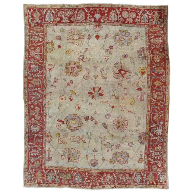 Antique Persian Sultanabad Carpet, Handmade Oriental Rug, Light Blue, Ivory, Red For Sale In New York - Image 6 of 6
