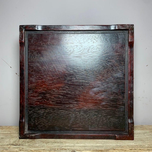 Mid 20th Century Vintage Chinese Zitan Wood Tea Tray | Mother-of-Pearl Inlaid Bird & Flower Motif For Sale - Image 5 of 9