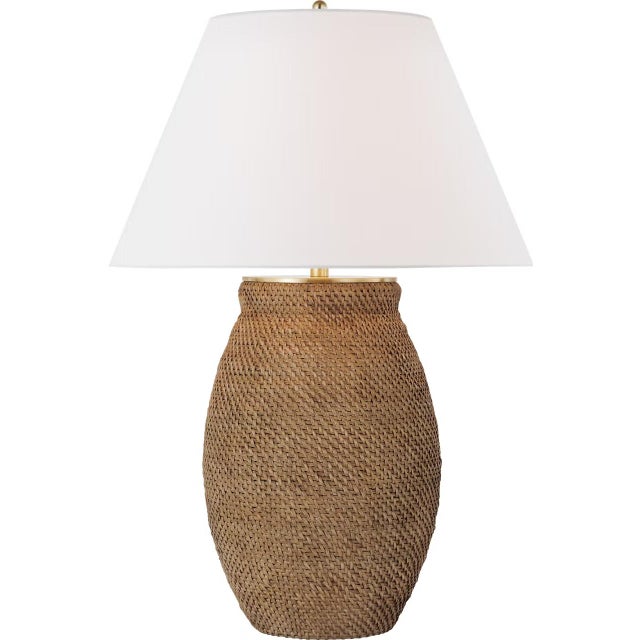 Transitional Marie Flanigan by Visual Comfort Signature Avedon Large Table Lamp in Natural Rattan with Linen Shade For Sale - Image 3 of 3