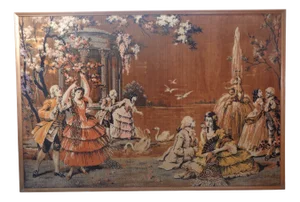 Classic French Tapestry in Wooden Frame, 1960s