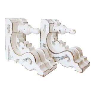 White French Style Carved Corbels W/ Hand-Turned Scrollwork Set/2 For Sale