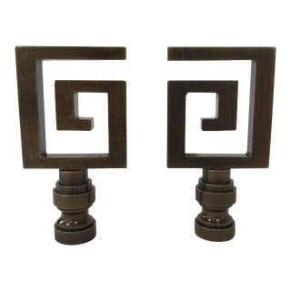 Bronze Greek Key Lamp Finial - a Pair For Sale