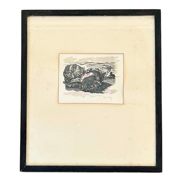 Framed Vintage Signed Eric King Etching of a Horse and Shell For Sale