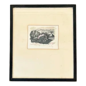 Framed Vintage Signed Eric King Etching of a Horse and Shell