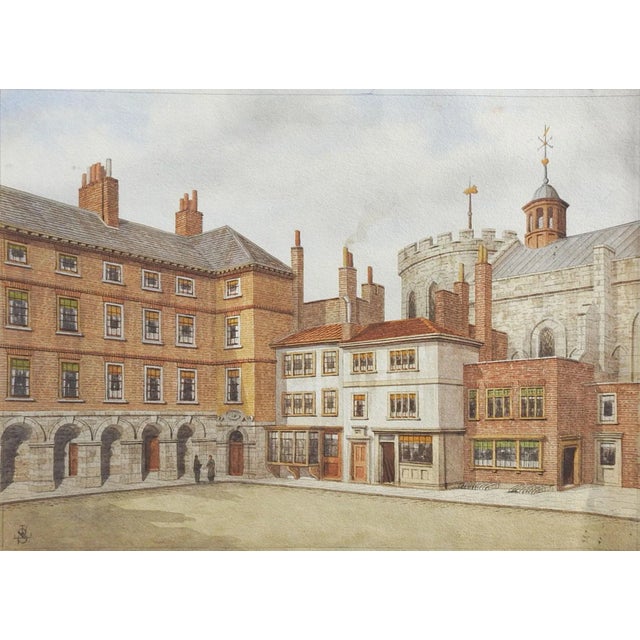Late 19th Century Antique Cityscape Temple Church Cloisters London Watercolor Painting For Sale - Image 5 of 5