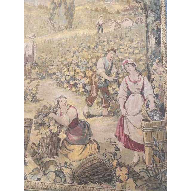 Pretty mid century French tapestry with beautiful rural Picking grapes design and nice colors, mechanical Jacquard...