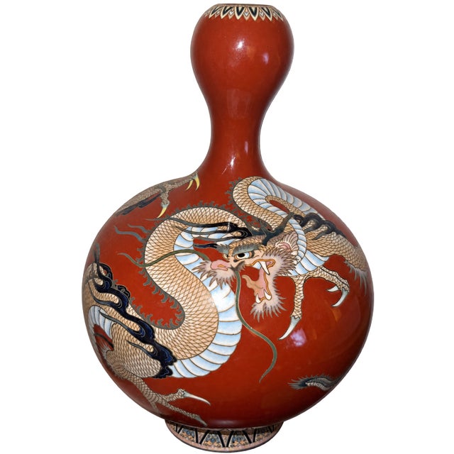A striking Japanese cloisonne enamel vase from the Meiji period, dating to the late 19th century, circa 1890. Standing 10...