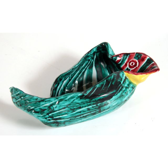 Super fun and unusual Italian ceramic hand painted bowl, loosely in the form of a parrot, with great color and form, super...