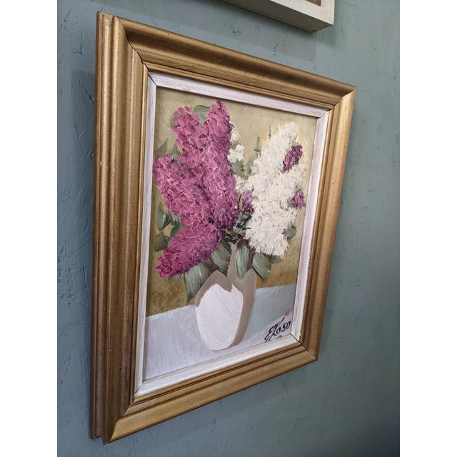 1950s Mid-Century Modern Swedish "Hyacinths" Vintage Floral Still Life Oil Painting, Framed For Sale - Image 5 of 9