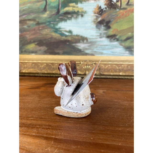 Handmade Studio Pottery Bunny Card Holder With Brown Glaze Accents. For Sale In Seattle - Image 6 of 10
