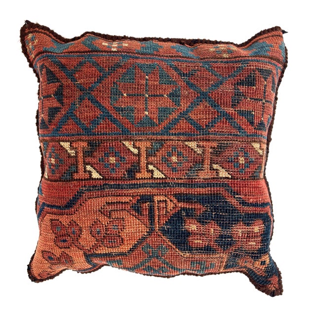 Pillow W/Antique Rug Fragment, 1'4" X 1'4" For Sale