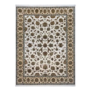 Indian Tabriz Wool & Silk 9x12 White Ivory, Tan, Blue, & Green Handmade Area Rug #1144267 For Sale