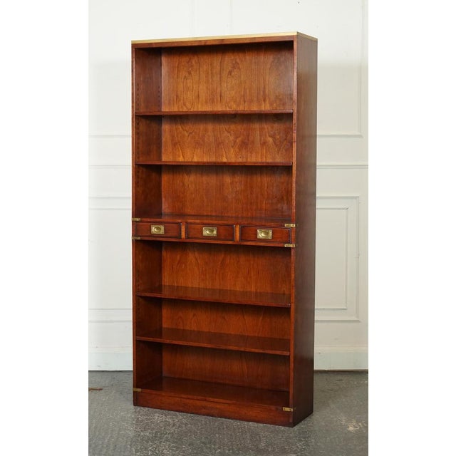Kennedy Three Drawers Burr Yew Wood & Brass Military Bookcase from Harrods London For Sale - Image 4 of 16
