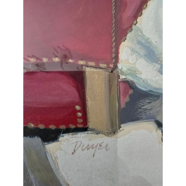 1950s Vintage w.c. Painting Mid Century Glamour Girl Client For Sale - Image 9 of 11