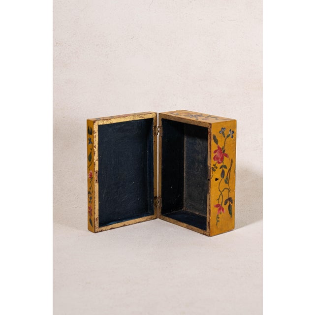 Vintage Hand Painted Mustard + Floral Box For Sale In Charleston - Image 6 of 8