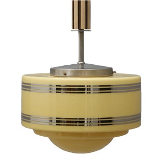 Art Deco Chrome and Wood Ceiling Lamp, 1930s For Sale