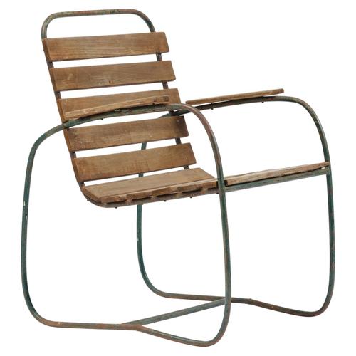Swedish Iron Garden Armchair with Green Lacquered Wooden Slats, 1930s For Sale - Image 15 of 15