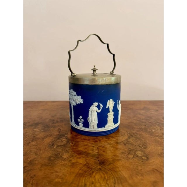 Ceramic Antique Wedgwood Jasper Ware Biscuit Barrel, 1880 For Sale - Image 7 of 8