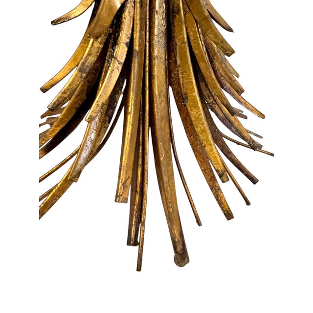 Metal Vintage Italian Gold Tole Sheaf of Wheat Table With Glass Top For Sale - Image 7 of 15