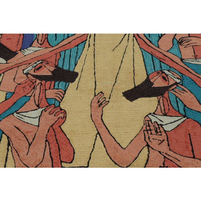 1960s Vintage Jewish Pictorial Tapestry in Gold, Blue and Orange Tones | Rug & Kilim For Sale - Image 5 of 10