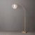 Mid-Century Modern Bloom Float Chairside Arc Lamp - Weathered Brass, Steel Base, Sphere White Satin Shade, 92" Height For Sale - Image 3 of 7