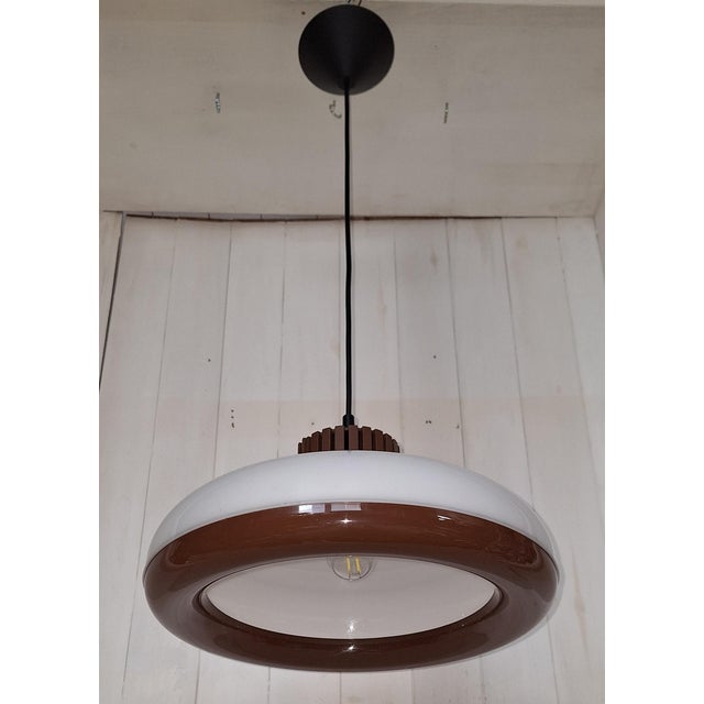 Vintage Ceiling Lamp with Brown and White Plastic Shade, 1970s For Sale - Image 6 of 7