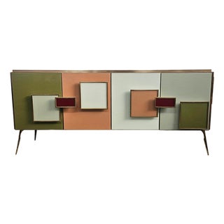 Four-Door Sideboard in Backlit Colored Glass, 1980s For Sale