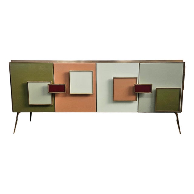 Four-Door Sideboard in Backlit Colored Glass, 1980s For Sale