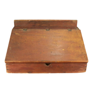 18th / 19th C. Pine Wood Bible Box Writing Desk Box Salmon Red Paint