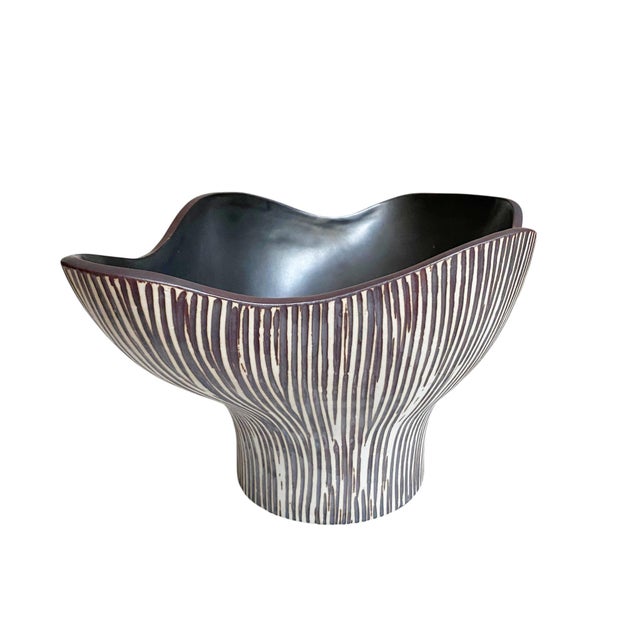Organic Textured Ceramic Vase With Striped Detail For Sale - Image 4 of 8
