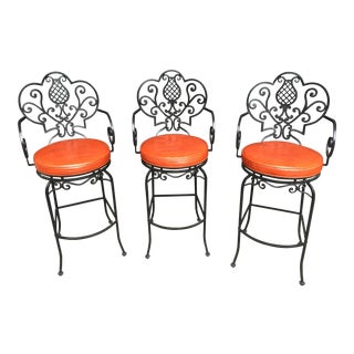 Arte De Mexico Wrought Iron Bar Stools - Set of 3 For Sale