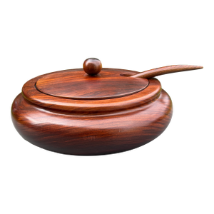 Large 1990s Handcrafted Turned Cocobolo Wood Tureen Lidded Bowl With Spoon