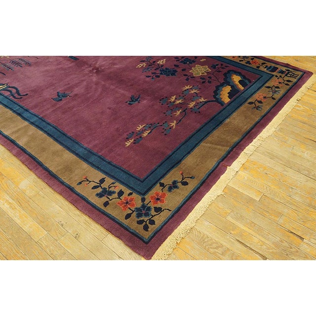 1920s Purple Floral Antique Chinese Art Deco Rug 6'2" X 8'9" Handknotted Wool Carpet For Sale In New York - Image 6 of 6