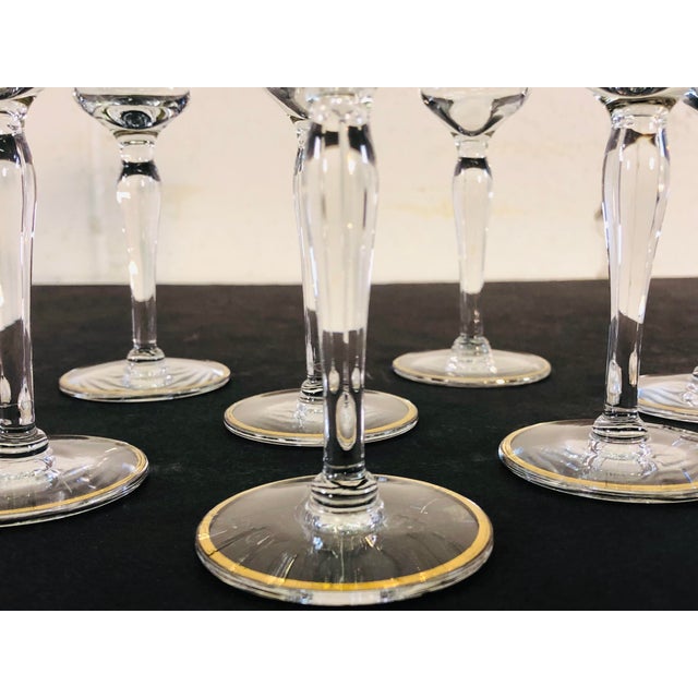 Glass Vintage Art Deco Gold Ring Small Glass Stems, Set of 8 For Sale - Image 7 of 9