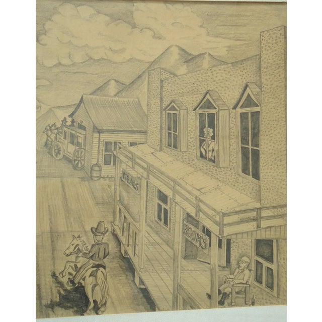 Victorian 1967 Bob Everett "Centennial Before the Storm" Drawing Old Western Town Scene For Sale - Image 3 of 6