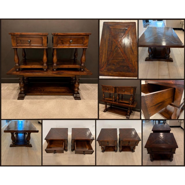 Solid Wood Coffee Table & Matching End Tables For Sale In Houston - Image 6 of 6