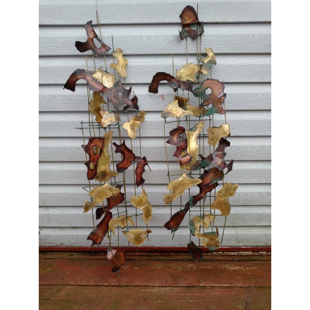 Metal Vintage C. Jere Style Brutalist Wall Sculptures - Pair For Sale - Image 7 of 7