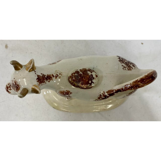 Antique Sponge-Ware Staffordshire Cow Creamer Figurine in Ivory Color Made in England - Circa 1860’s For Sale - Image 9 of 10