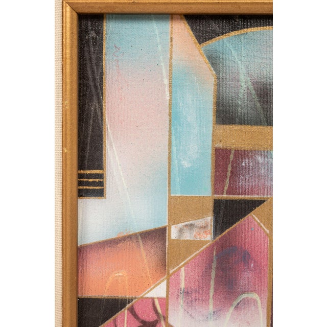 Framed Signed Mid-Century Modern Geometric Abstraction Oil on Canvas Painting by Fred Blassingham, Usa, C. 1980s For Sale - Image 12 of 13