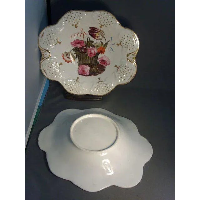 19th Century Early 19th Century English Porcelain Flower Basket Decoration Plates - A Pair For Sale - Image 5 of 6