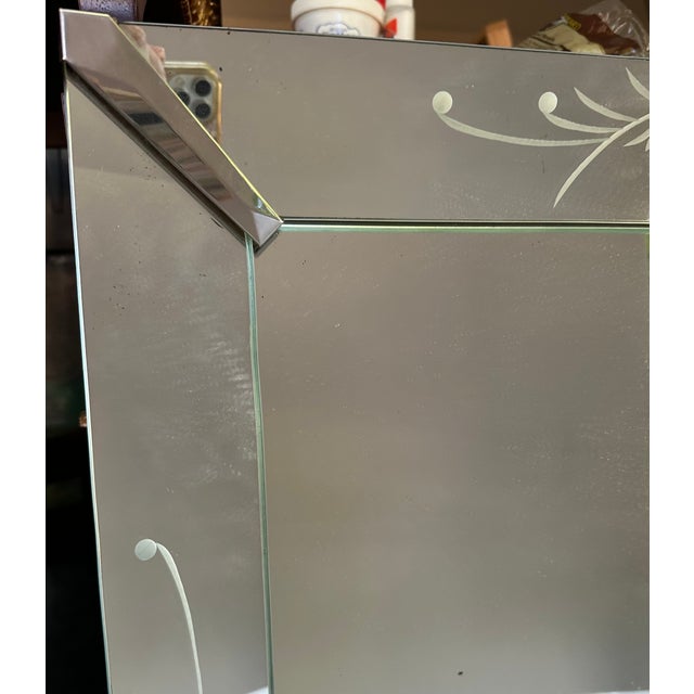Chrome Mid-Century Art Deco Venetian Etched Wall Mirror. For Sale - Image 8 of 8