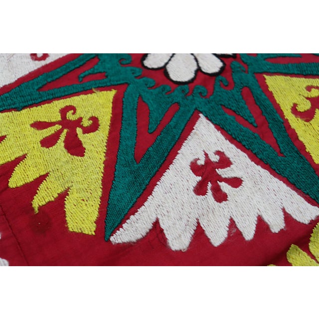 Red Vintage Hand Embroidered Suzani Wall Hanging, 1920s For Sale - Image 8 of 18