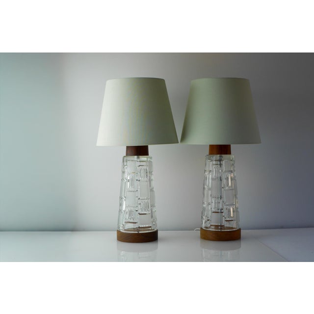 Wood Mid-Century Modern Scandinavian Teak and Glass Table Lamps, Set of 2 For Sale - Image 7 of 17