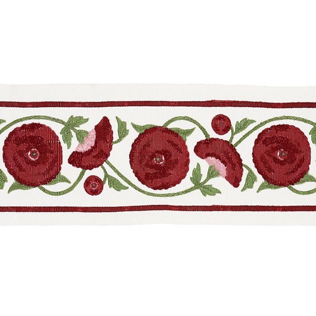 Schumacher Sample- Schumacher Saranda Flower Embroidery Tape in Cardinal For Sale - Image 4 of 4