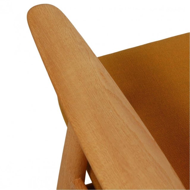 Three-Seater Cigar Sofa in Oak and Yellow Fabric by Hans Wegner, 1960s For Sale - Image 16 of 18