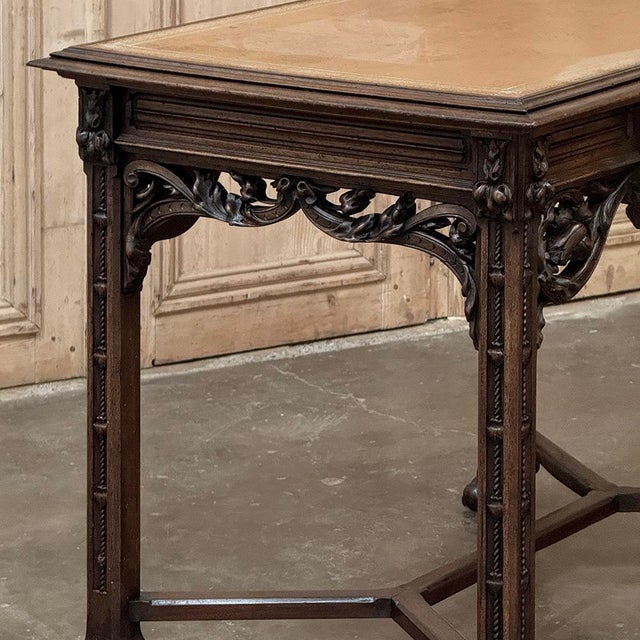 19th Century French Gothic Walnut Writing Desk With Leather Top For Sale - Image 9 of 18