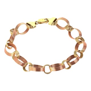 Textured Grooved Link 14k Yellow & Pink Gold Bracelet For Sale