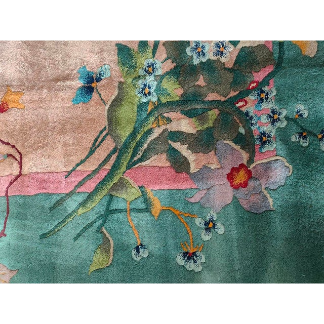 1920s 1920s Antique Chinese Beige Cream Open Field Floral Art Deco Wool Knotted Rug For Sale - Image 5 of 13