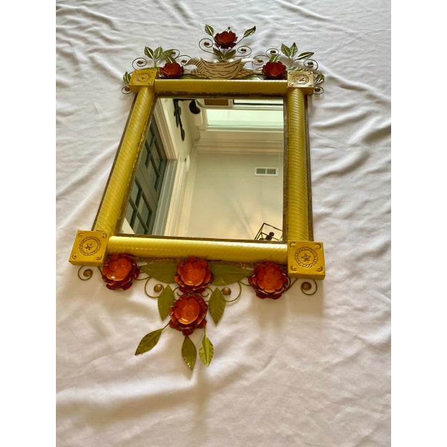 1950’s Tole painted tin metal mirror, Toledo Plate glass mirror, copper plated, galvanized process.